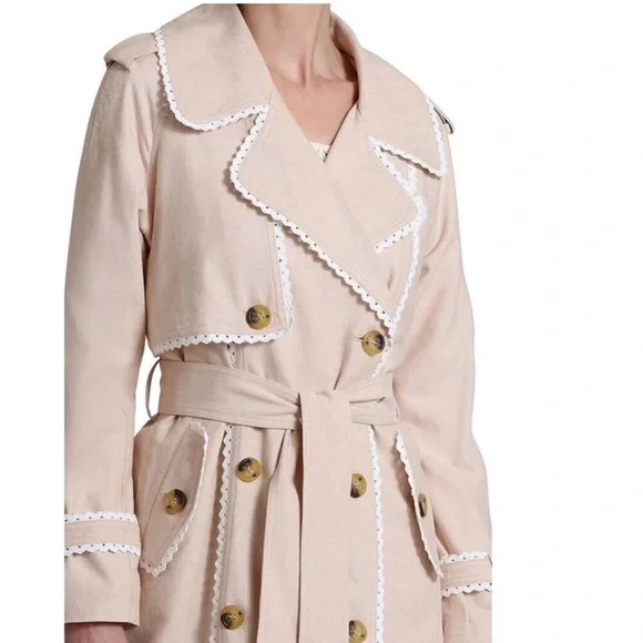 Women's Cream Trench Coat with Belt - Picture 4 of 10